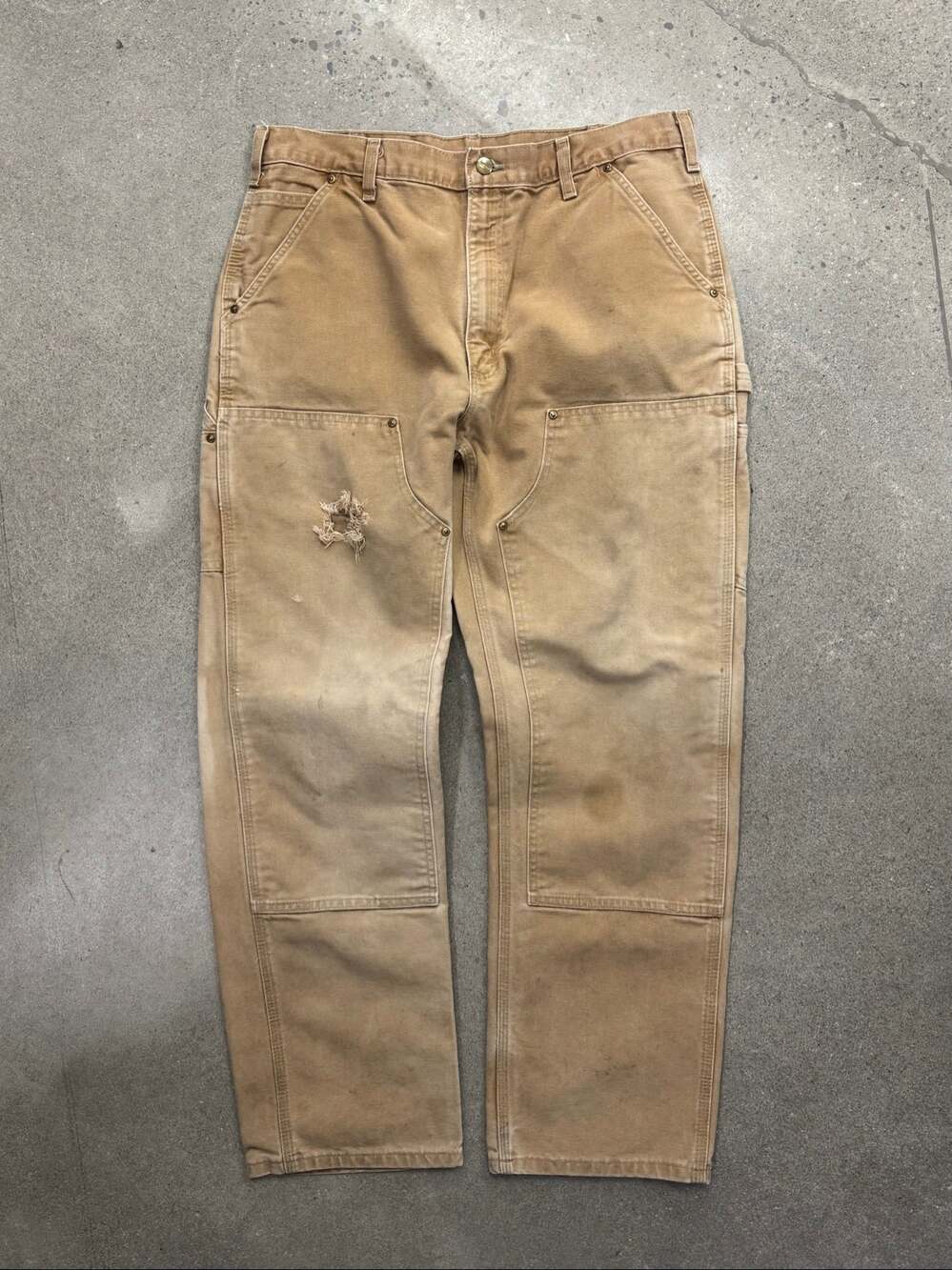 Faded Carhartt Double Knee Work Pants - 35"